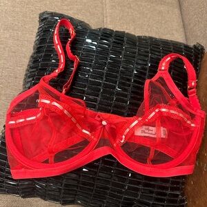 Agent provocateur Red Sheer Lace Bra 34D new